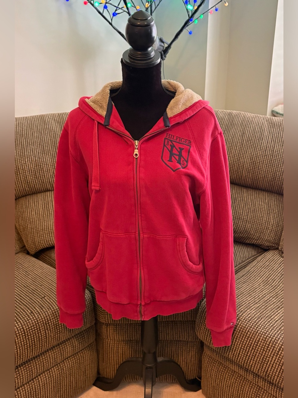 ✨✨Tommy Hilfiger Red Sherpa-Lined Zip Hoodie Jacket